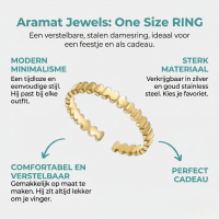 Stalen Damesring - Blokjesmotief - Verstelbaar - 3,5mm - RVS - Goudkleur -