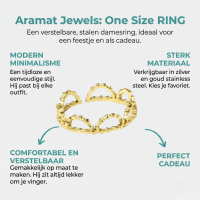 Stalen Damesring - Halve Maantjes - Verstelbaar - 5mm - RVS - Goudkleur -