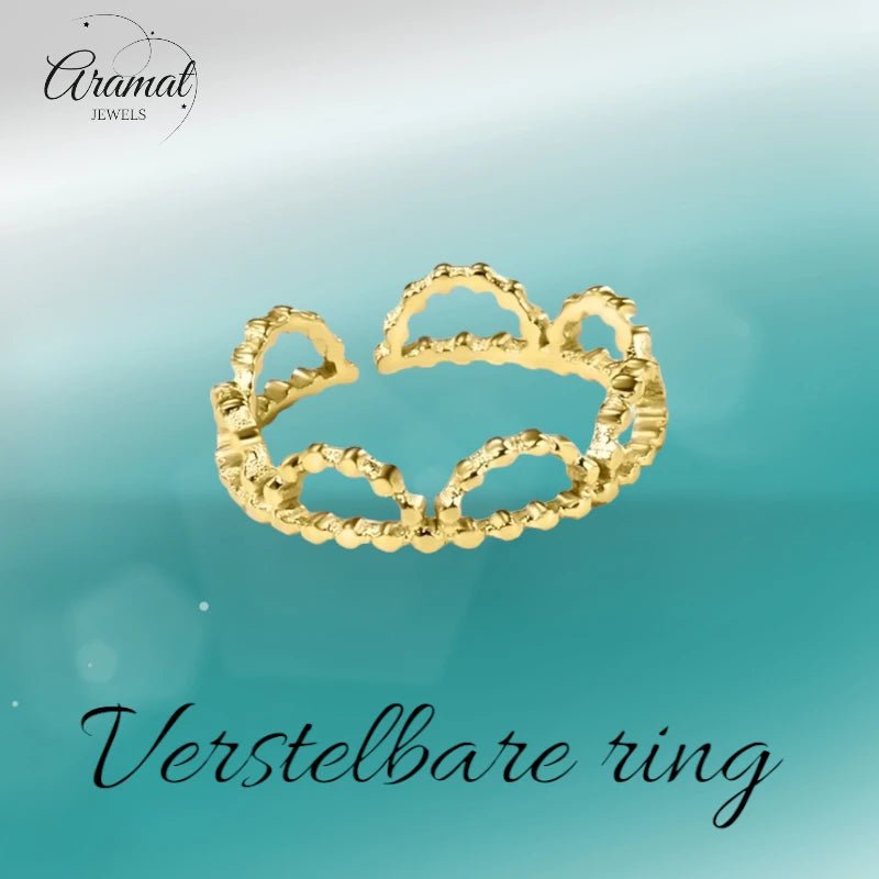 Stalen Damesring - Halve Maantjes - Verstelbaar - 5mm - RVS - Goudkleur -