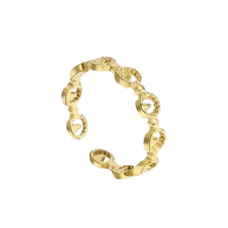 Stalen Damesring - Cirkelmotief - Verstelbaar - 4mm - RVS - Goudkleur -