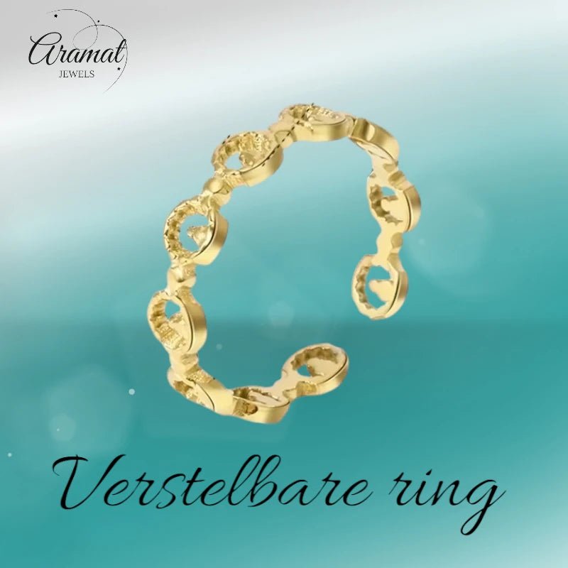 Stalen Damesring - Cirkelmotief - Verstelbaar - 4mm - RVS - Goudkleur -