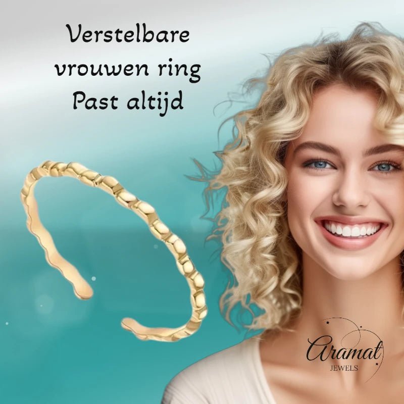 Stalen Damesring - Smal & Verstelbaar - 2mm - RVS - Goudkleur -