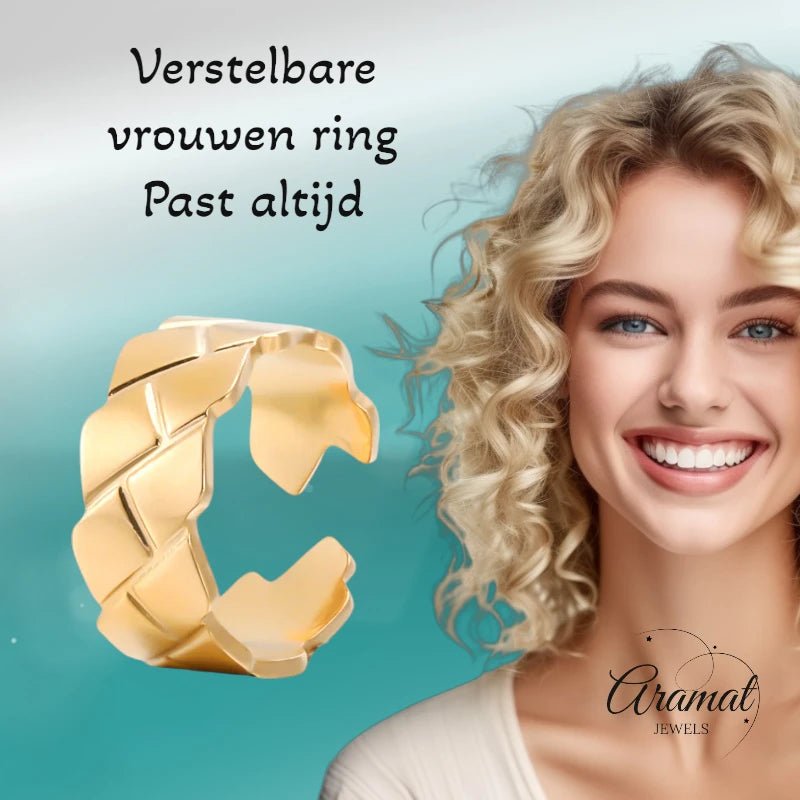Stalen Dames- & Herenring - Verstelbaar - 9mm - RVS - Goudkleur -