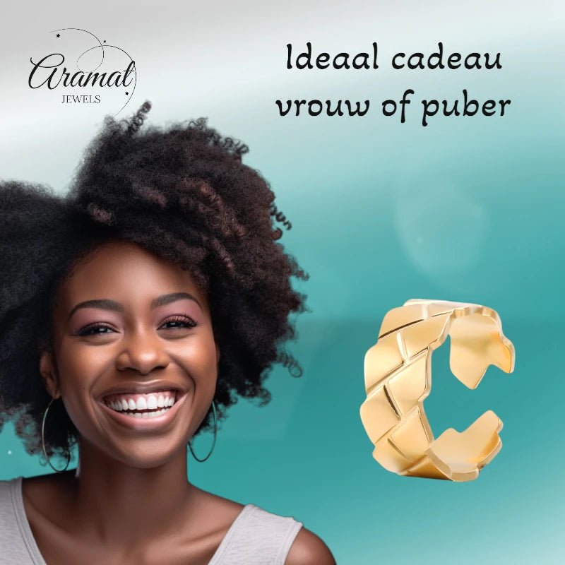 Stalen Dames- & Herenring - Verstelbaar - 9mm - RVS - Goudkleur -
