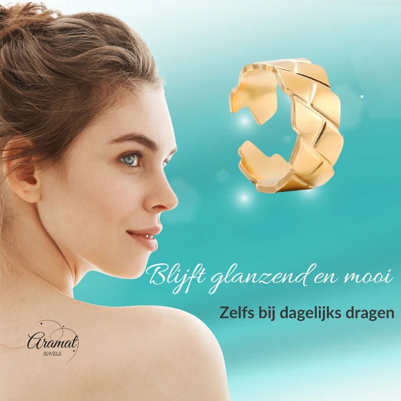 Stalen Dames- & Herenring - Verstelbaar - 9mm - RVS - Goudkleur -