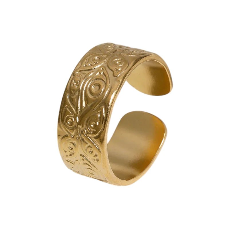 Stalen Damesring met Motief - Verstelbaar - 8mm - RVS - Goudkleur -