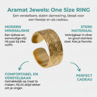 Stalen Damesring met Motief - Verstelbaar - 8mm - RVS - Goudkleur -