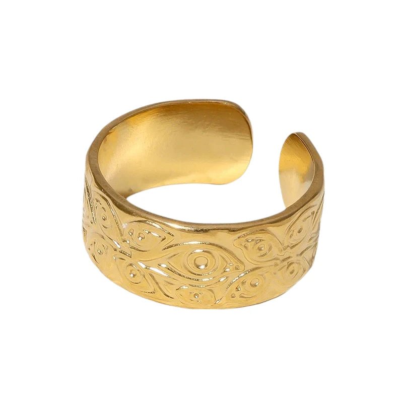 Stalen Damesring met Motief - Verstelbaar - 8mm - RVS - Goudkleur -