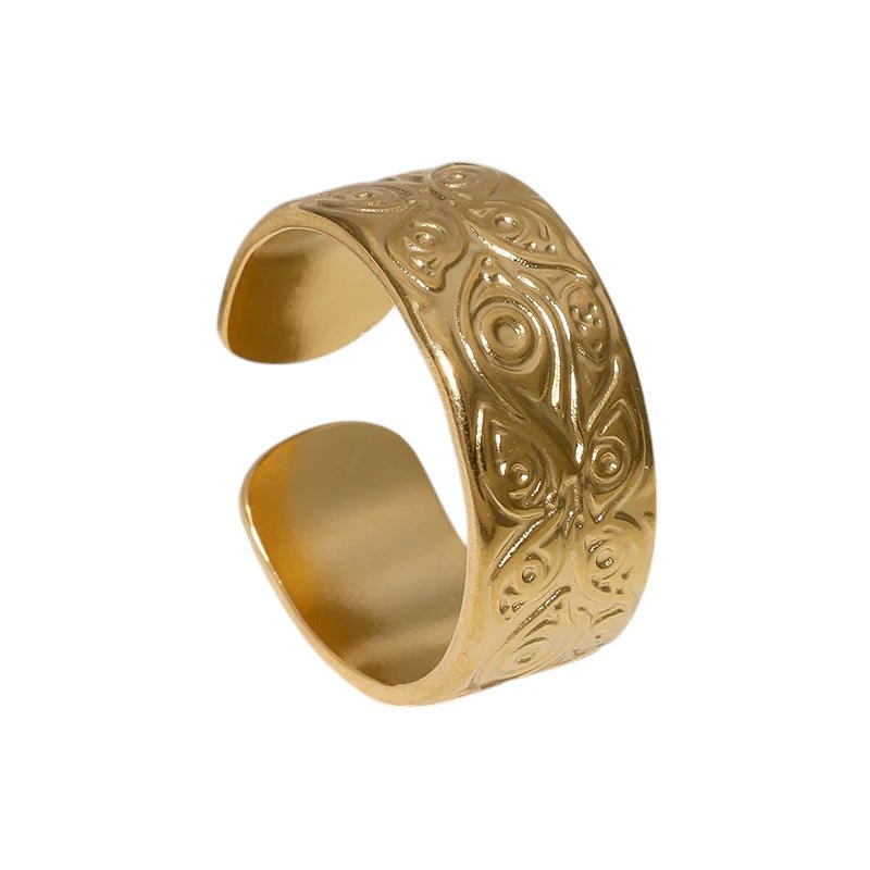 Stalen Damesring met Motief - Verstelbaar - 8mm - RVS - Goudkleur -