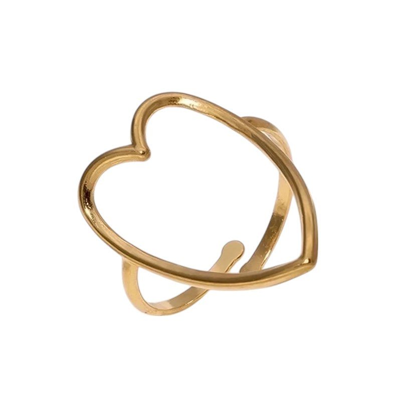 Verstelbare Ring met Groot Open Hart 26mm - Stainless Steel - Goudkleur -