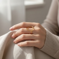 Verstelbare Ring met Groot Open Hart 26mm - Stainless Steel - Goudkleur -