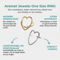 Verstelbare Ring met Groot Open Hart 26mm - Stainless Steel - Goudkleur -