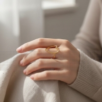 Verstelbare Ring met Groot Open Hart 26mm - Stainless Steel - Goudkleur -