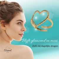 Verstelbare Ring met Groot Open Hart 19mm - Stainless Steel - Goudkleur -
