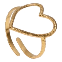 Verstelbare Ring met Groot Open Hart 19mm - Stainless Steel - Goudkleur -