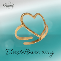Verstelbare Ring met Groot Open Hart 19mm - Stainless Steel - Goudkleur -