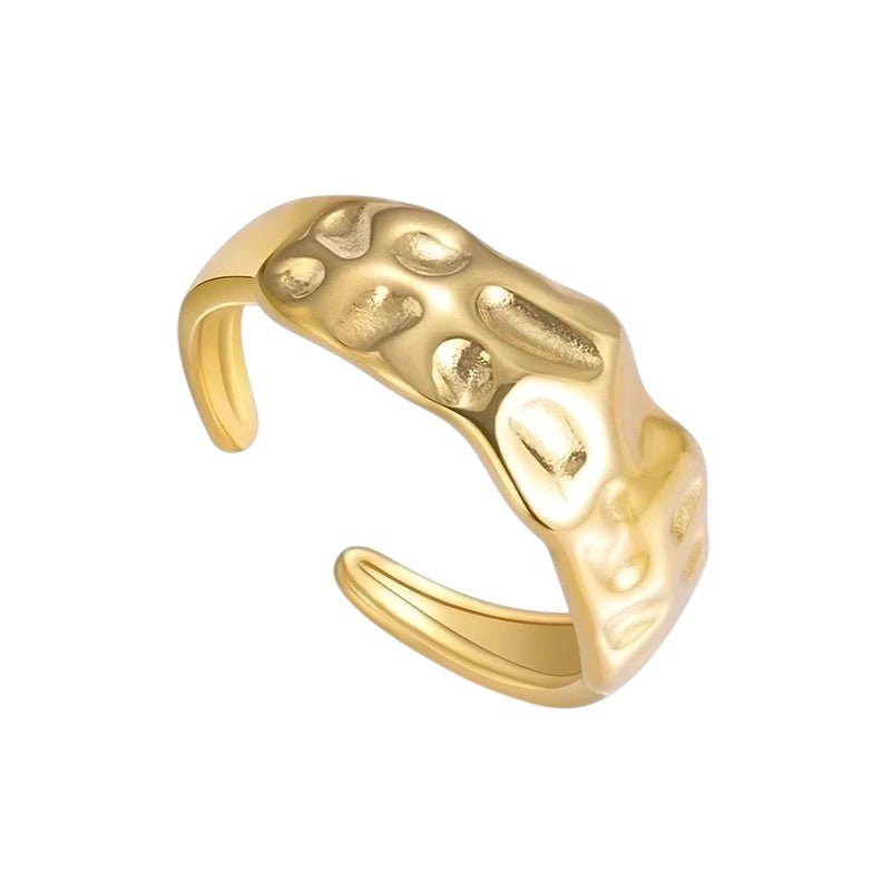 Goudkleurige Verstelbare Dames Ring deukjes-motief - Stainless Steel -