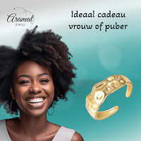 Goudkleurige Verstelbare Dames Ring deukjes-motief - Stainless Steel -