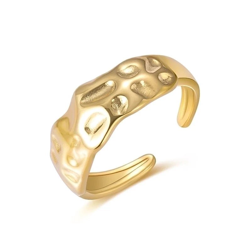 Goudkleurige Verstelbare Dames Ring deukjes-motief - Stainless Steel -