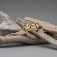 Goudkleurige Verstelbare Dames Ring deukjes-motief - Stainless Steel -
