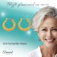 Goudkleurige Stainless Steel Oorringen 22mm - Ruitjes Patroon - Creolen -