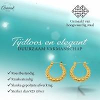 Goudkleurige Stainless Steel Oorringen 22mm - Ruitjes Patroon - Creolen -