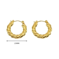 Goudkleurige Stainless Steel Oorringen 23mm - Schuine Strepen - Creolen -