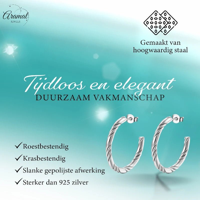 Halve Twisted Hoepel Oorstekers 30mm - Zilverkleur - RVS -