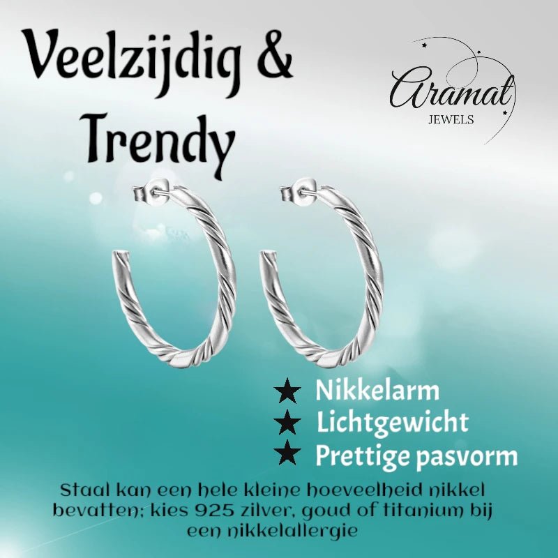Halve Twisted Hoepel Oorstekers 30mm - Zilverkleur - RVS -