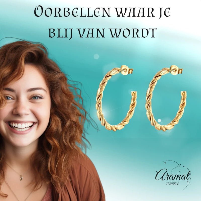 Twisted Hoepel Oorstekers 30mm - Goud- of Zilverkleurig - RVS - Zilverkleur -