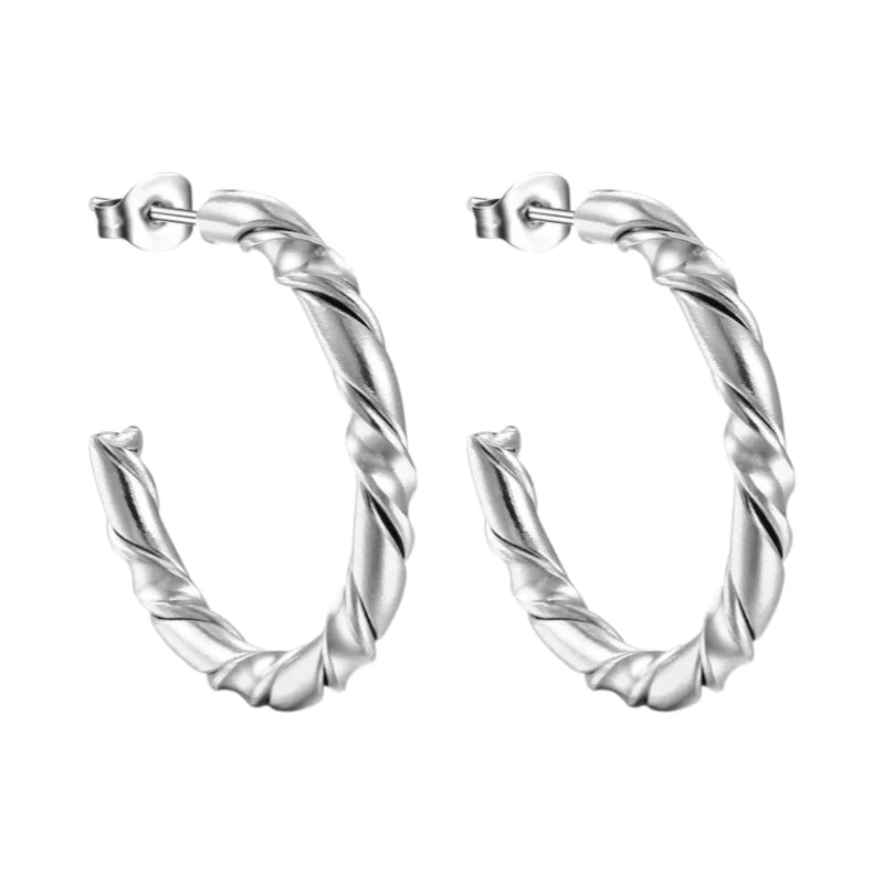 Twisted Hoepel Oorstekers 30mm - RVS - Tijdloos & Trendy - Zilverkleur -