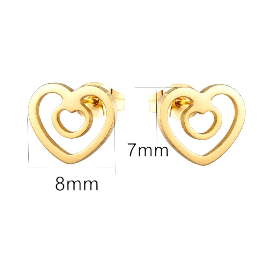 Goudkleurige Hartjes Oorbellen - RVS - 9mm -