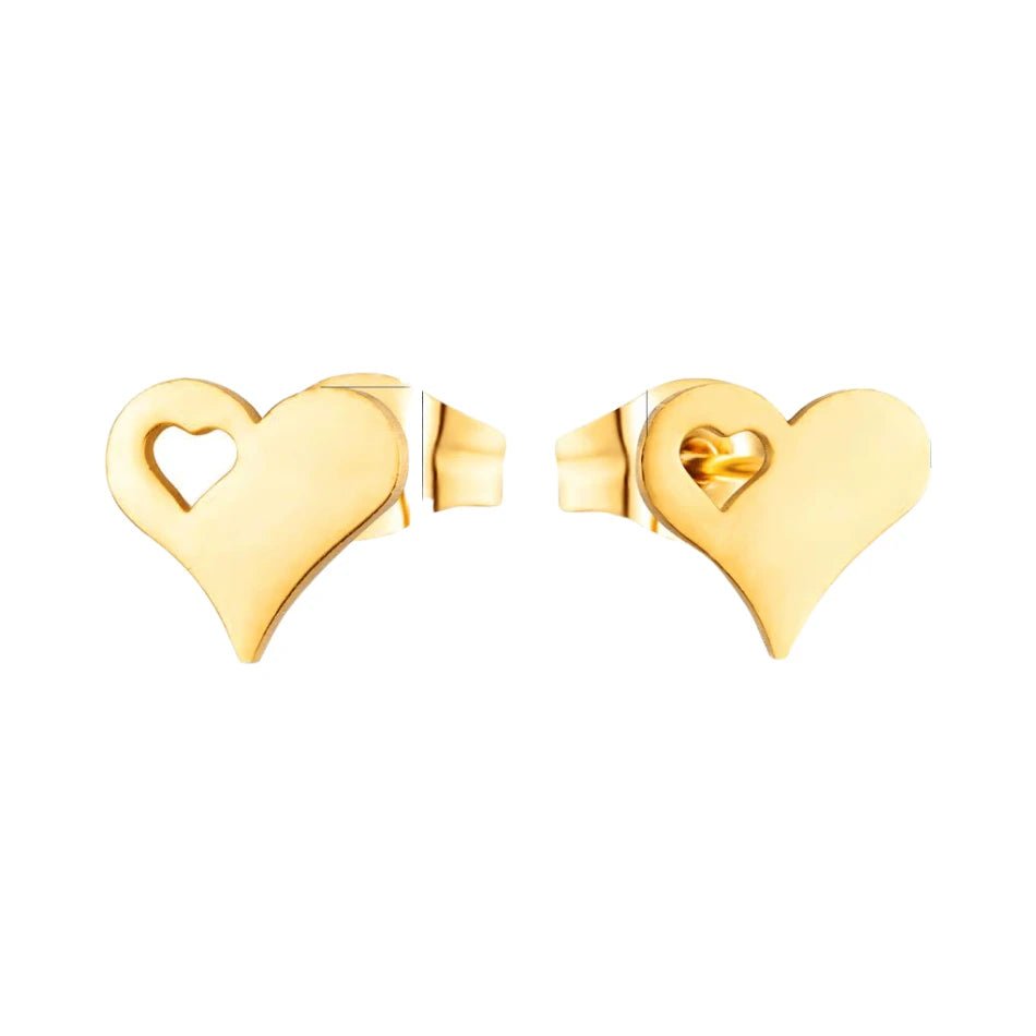 Stalen Hartjes Oorbellen 9x8mm - Goldplated - Tijdloos Design -