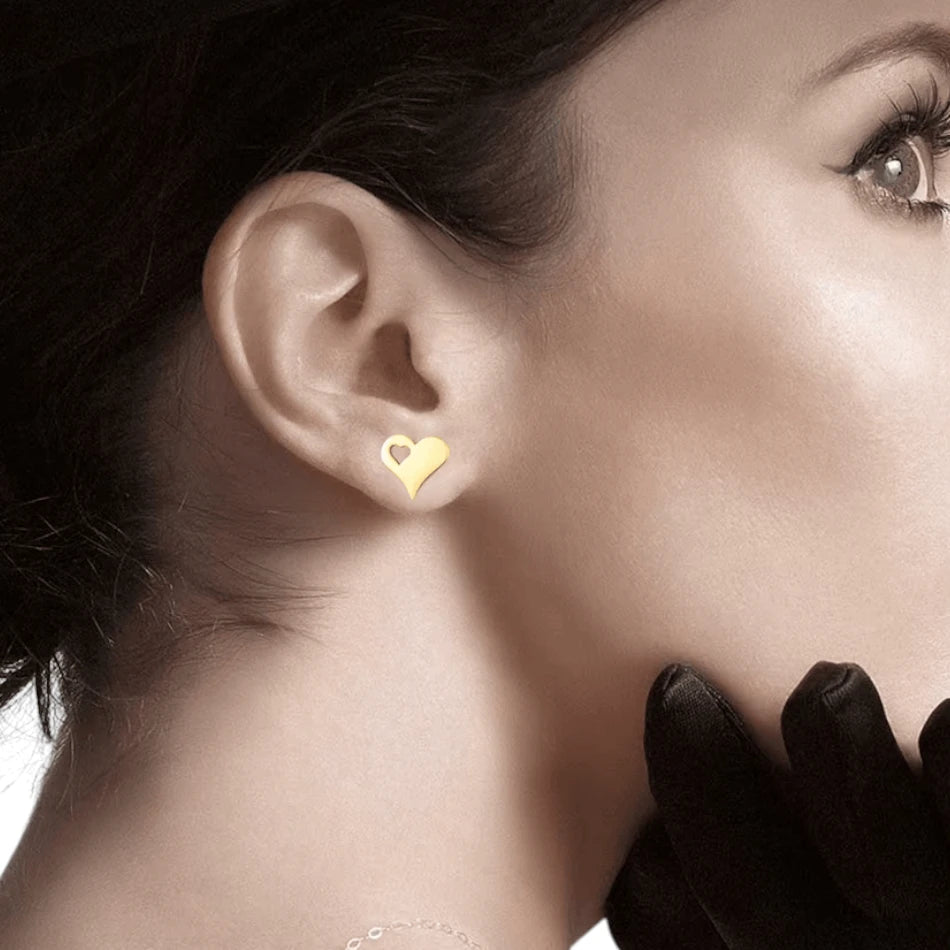 Stalen Hartjes Oorbellen 9x8mm - Goldplated - Tijdloos Design -