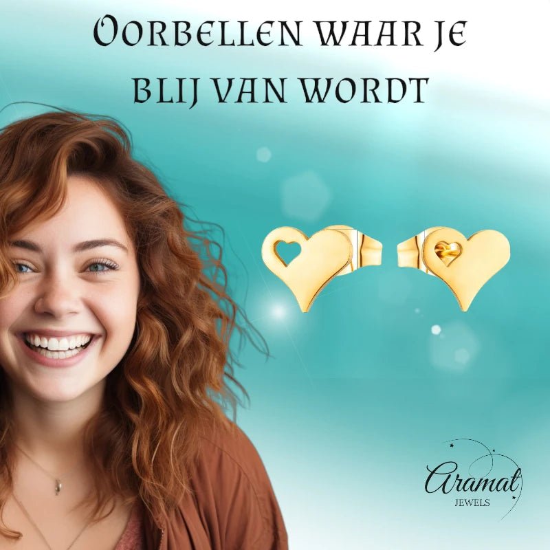 Stalen Hartjes Oorbellen 9x8mm - Goldplated - Tijdloos Design -
