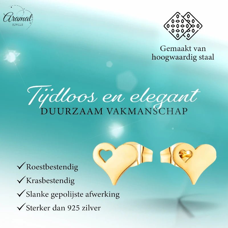 Stalen Hartjes Oorbellen 9x8mm - Goldplated - Tijdloos Design -