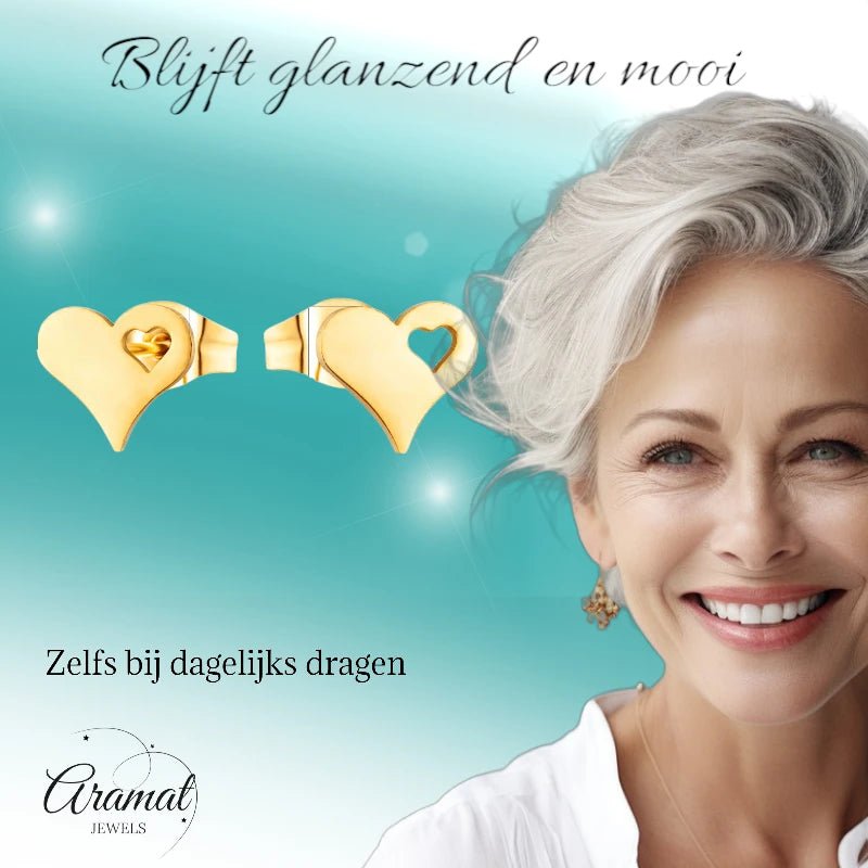Stalen Hartjes Oorbellen 9x8mm - Goldplated - Tijdloos Design -