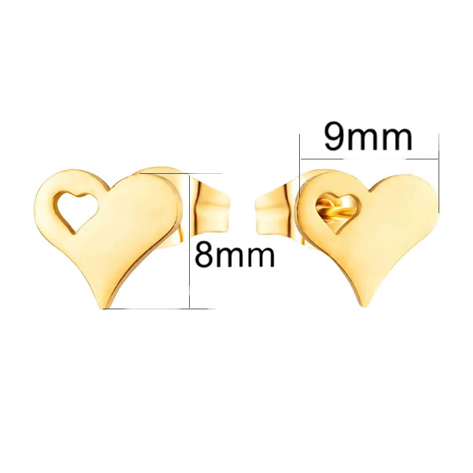Stalen Hartjes Oorbellen 9x8mm - Goldplated - Tijdloos Design -