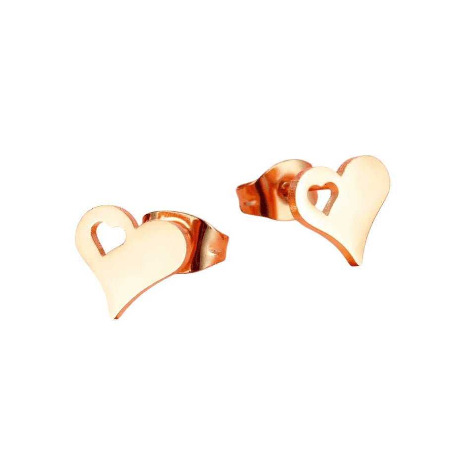 Stalen Hartjes Oorbellen 9x8mm - Goldplated - Tijdloos Design -