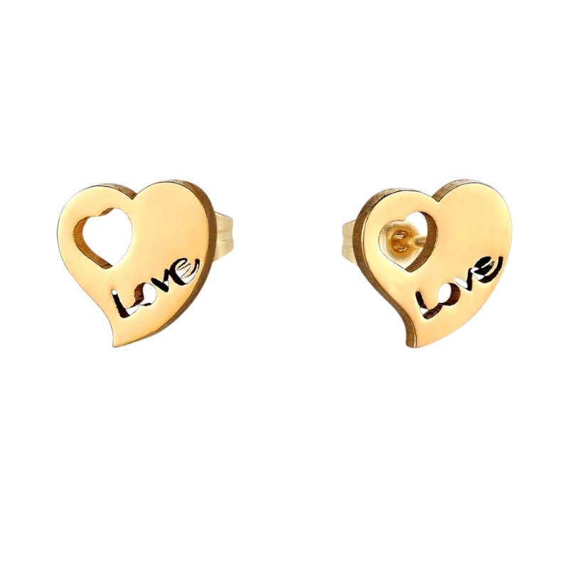 Stalen Hartjes Oorbellen 9x8mm - Goudkleur - Love Design -