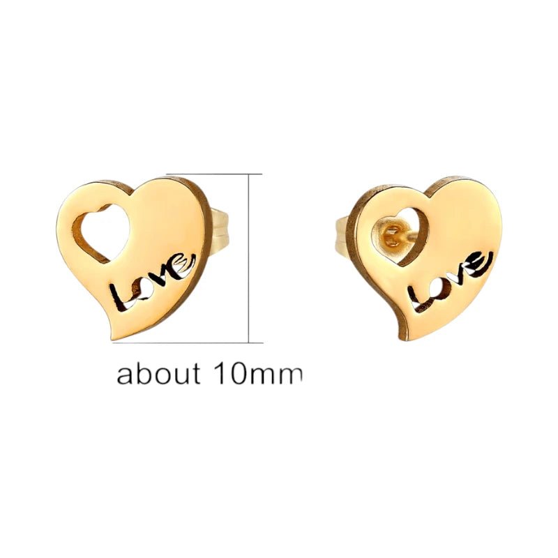 Stalen Hartjes Oorbellen 9x8mm - Goudkleur - Love Design -