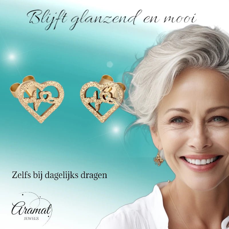 Stalen Hartjes Oorbellen 8mm - Goudkleur - Sandblasted -