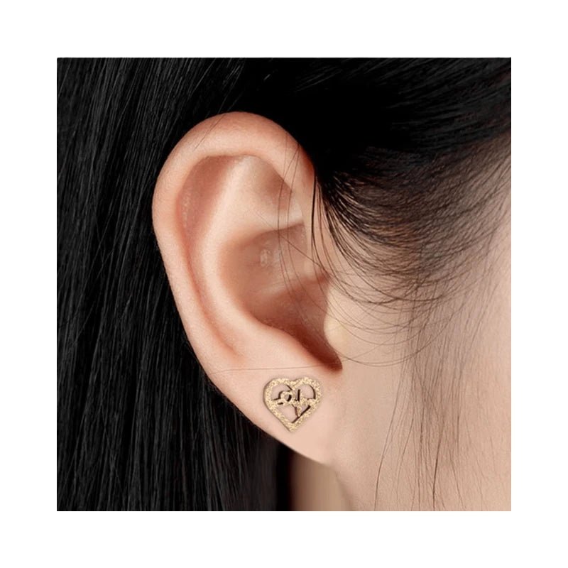 Stalen Hartjes Oorbellen 8mm - Goudkleur - Sandblasted -