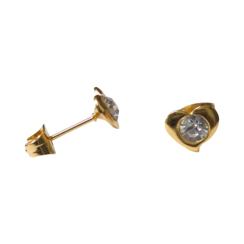 Stalen Hartjes Oorbellen 7x8mm - Goudkleur - Kristal -