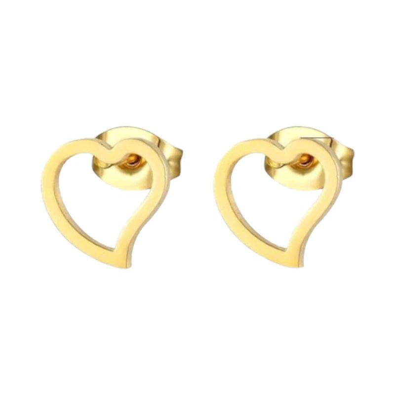 Stalen Hartjes Oorbellen 9mm - Goudkleur - Open Hart -