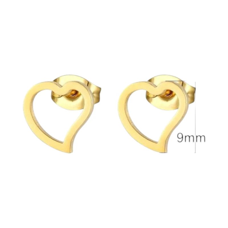 Stalen Hartjes Oorbellen 9mm - Goudkleur - Open Hart -