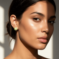 Ronde Spetter Oorbellen 6mm - Lichtgroen/Wit/Zilverkleur -