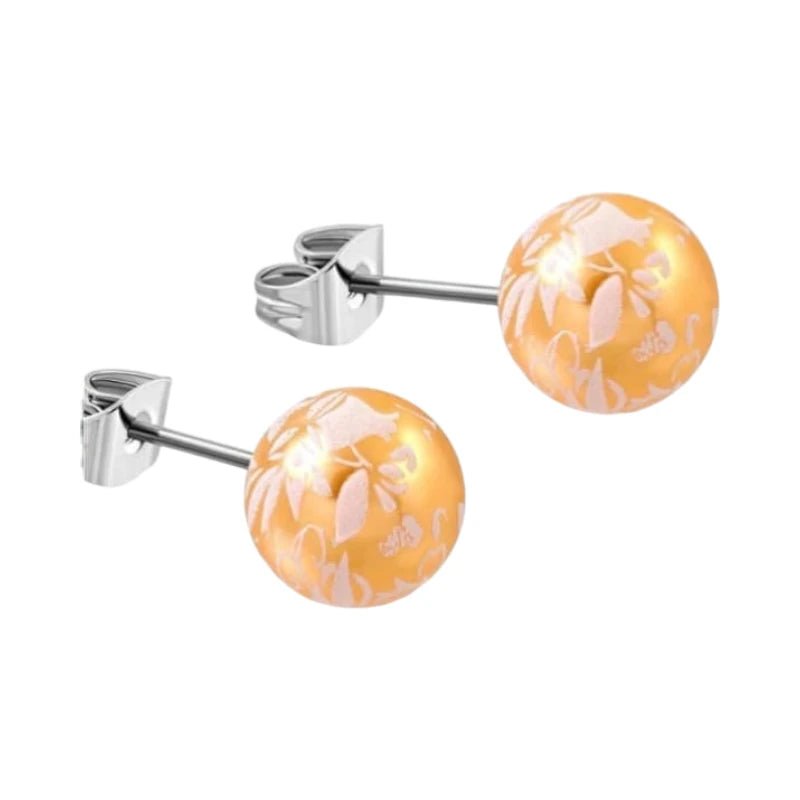 Ronde Spetter Oorbellen 6mm - Oranje/Wit/Zilverkleur - Uniek -