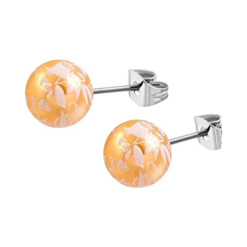 Ronde Spetter Oorbellen 6mm - Oranje/Wit/Zilverkleur - Uniek -