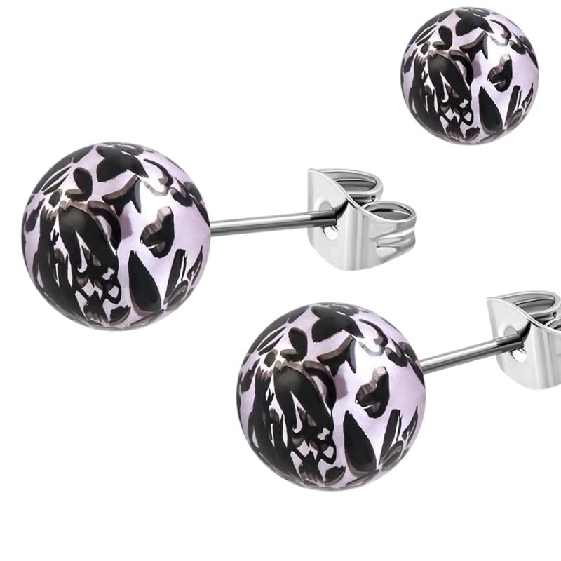 Zwart-Zilverkleur Spetter Oorbellen 6mm - RVS & Acryl -